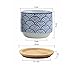 T4U 3 Inch Ceramic Succulent Planter Pots with Bamboo Tray Set of 2, Japanese Style Porcelain Handicraft as Gift for Mom Sister Aunt Best for Home Office Restaurant Table Desk Window Sill Decoration