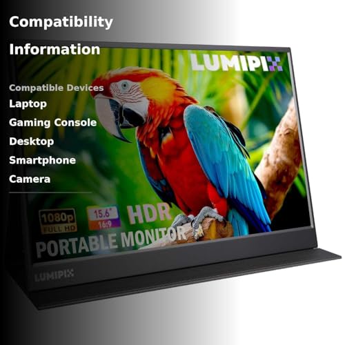 15.6 Inch Portable Monitor 1080P FHD IPS Gaming Display Monitor with USB-C & HDMI Light Weight Ultra-Slim External Second Screen with Smart Cover & Speakers for Laptop，PC, Mac, Phone, PS5, Switch