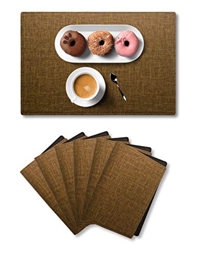 Alpiriral Dining PlaceMats Heat Resistant PlaceMats Easy to Wipe Off Scrub Vinyl Place Mats Washable Table Mats Protect A Table from Messes & with A Nice Looking (Imitation Linen-Brown, Set of 6) - Thumbnail 7