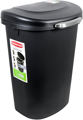 Rubbermaid Touch-Top Wastebasket, 13-Gallon, Metal-Accent Black (1843027)