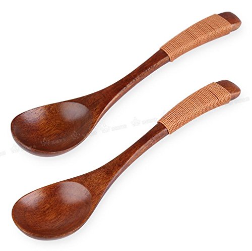 Lautechco 2pcs Wood Tea Spoons Lovely Eco-friendly Kitchen Dining Wooden Tableware Spoon
