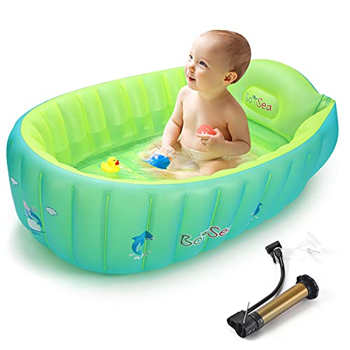 Inflatable Baby Bathtub with Air Pump, Bathtub Seat with Anti