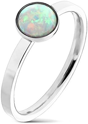 Round Cabochon Opal Set 316L Stainless Steel Ring (9)