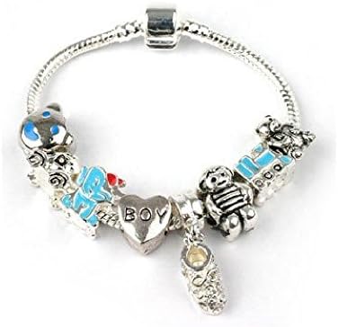 Bling RocksLiberty Charms Childrens 'Baby Boys Christening Keepsake' Silver Plated Charm/Bead Bracelet. with Gift Box & Velvet Pouch. Boys Gift/Present (Other
