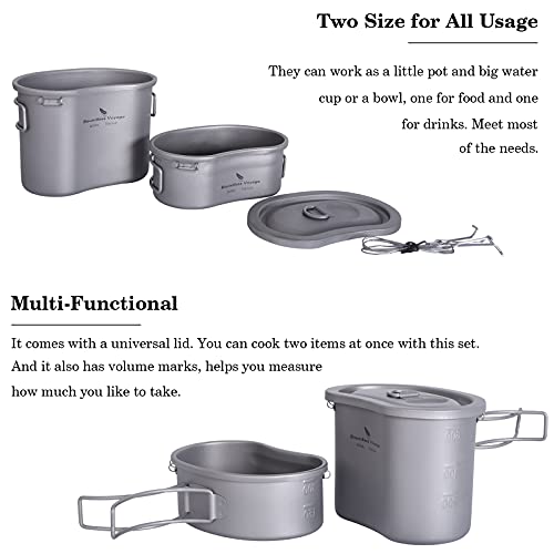 Boundless Voyage Titanium Canteen Mess Kit with Lid and Folding Handle Ultralight Portable Bowl