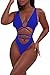 Sovoyontee 2024 Women's Sexy Cheeky One Piece Swimsuits Cut Out Thong Bikini Bathing Suit Monokini Sapphire Blue S