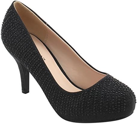 Women's Rhinestone Sparkling Glitter High Heel Platform Dress Pumps Shoes (7.5, Black)