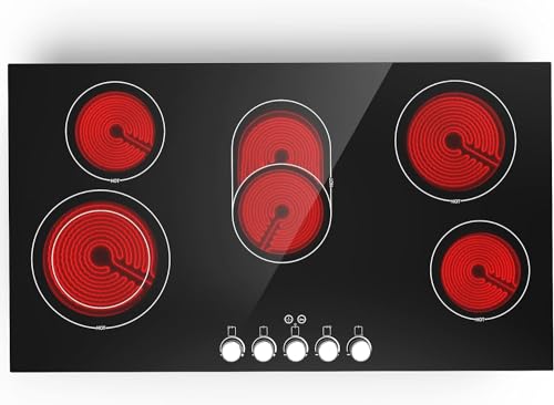 VBGK Electric cooktop 36 inch,240V 8600W 36 inch Induction Cooktop,Built-in and Countertop Electric Stove Top,Knob Control 9 Heating Level Timer & Kid Safety Lock
