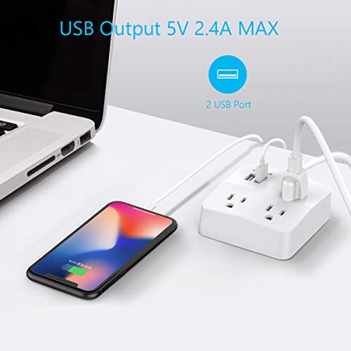 Power Strip with USB, TESSAN 5 Feet Small Extension Cord with 2 USB Ports and 3 Outlets, Portable Desktop USB Charging Station, Mini Outlet Strip for Dorm Room Home and Office