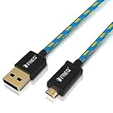 FRiEQ Hi-Speed Extra Long (6 Ft/1.8m) Nylon Braided Tangle-Free USB 2.0 Micro USB Charging/Sync Cable For Samsung Galaxy S4, S3, Note 2, HTC, Motorola, LG, PS4, Xbox one (Light Blue/Yellow)