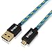 FRiEQ Hi-Speed Extra Long (6 Ft/1.8m) Nylon Braided Tangle-Free USB 2.0 Micro USB Charging/Sync Cable For Samsung Galaxy S4, S3, Note 2, HTC, Motorola, LG, PS4, Xbox one (Light Blue/Yellow)