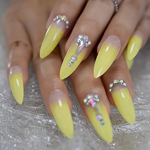 EDA LUXURY BEAUTY NUDE YELLOW OMBRE FRENCH GLAMOROUS 3D JEWEL DESIGN Full Cover Press On Gel Glitter Artificial Tips Extreme False Nails Extra Long Sharp Round Almond Stiletto Super Fashion Fake Nails 1 EDA LUXURY BEAUTY NUDE YELLOW OMBRE FRENCH GLAMOROUS 3D JEWEL DESIGN Full Cover Press On Gel Glitter Artificial Tips Extreme False Nails Extra Long Sharp Round Almond Stiletto Super Fashion Fake Nails