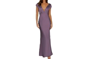 Halfisland Womens Summer Satin V Neck Cap Sleeve Backless Maxi Dress Elegant Twist Cut Out Midi Dresses Wedding Guest