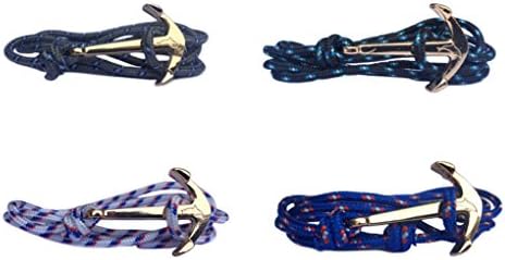Anchor Bracelet with Gold Colored Plating and Colorful Nylon Ropes (Grey, Black, White, Blue)