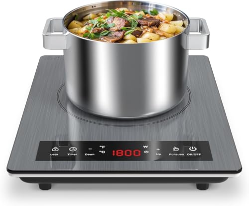VBGK Portable Induction Hob, 1800W Portable Vitro, 10 Heating Levels, Adjustable Power and Temperature, Timer, Child Lock, Touch Controls, Easy Cleaning