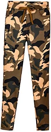 Women Casual Camouflage Printed Pants Waistband Bandage Mid-Waist Trousers