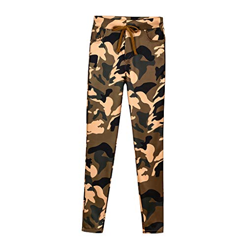 Women Casual Camouflage Printed Pants Waistband Bandage Mid-Waist Trousers
