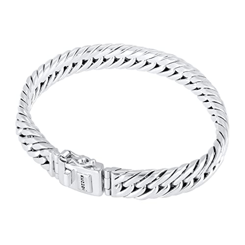 Kuzzoi Buddha 0210560118 Men's Bracelet Solid 925 Sterling Silver Curb Chain 10 mm Wide 43 g