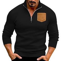 Mens Quarter Zip Pullover Vintage Fashion Long