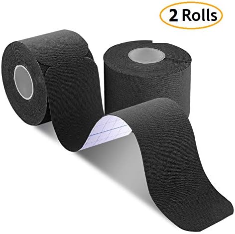 poshei Kinesiology Tape Precut, Elastic Therapeutic Sports Tape - Pain Relief Adhesive for Shoulder Knee Elbow Ankle, Waterproof, Breathable, Latex Free (2 Pack Black Tape)