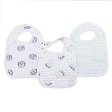 aden + anais Snap Bib, 100% Cotton Muslin, Soft Absorbent 3 Layers, Adjustable, 9” X 13”, 3 Pack, Thistle