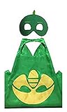 Honey Badger Brands Dress Up Comics Cartoon Superhero Costume with Satin Cape and Matching Felt Mask, PJ Masks, Gekko