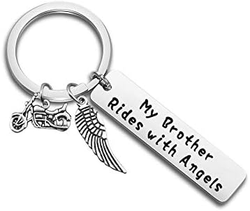 in Memory of My Brother My Brother Rides with an Angle Motorcycle Memorial Keychain Sympathy Gift