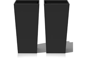 Heyzier Tall Planters for Outdoor Plants, Large Resin Flower Pots for Garden, Front Porch, Patio, Indoor - Set of 2 (Black, 28 inch - 2 Pack)