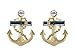 Alilang Golden Tone Blue Clear Crystal Rhinestones Nautical Anchor Stud Earrings