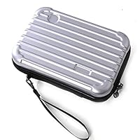 Poooyun-Life-收纳盒 Pu Leather Mini Cosmetic Makeup Case Toiletry Handbag Travel Suitcase with Wristlet(Silver) Silver