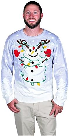 RWB Unisex Snowman Tangled In Lights Ugly Christmas Sweater Grey