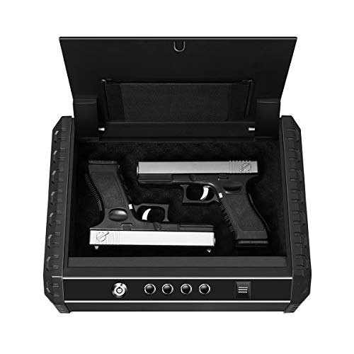 PRYMAX Biometric Gun Safe, Smart Pistol Safe with 4 Digits Code, Wall Mount Bracket, Quick Access with Auto-Open lid, 2 Handgun Capacity, Gun Cabinet for Home and Car Security