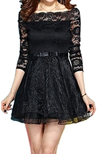 New Women Ladies Mini Dress Sexy Bateau Neck Off Shoulder Lace Splicing Tutu Hot XS