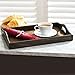 MyGift Dark Brown Rectangular Wood and Rattan Breakfast Serving Tray with Handles