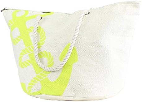 Large Nautical Anchor Print Beach Bag Tote (23 x 13 x 14, Yellow)