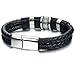 FIBO STEEL Stainless Steel Braided Leather Bracelet for Men Cuff Bracelet 7.5 inches Black