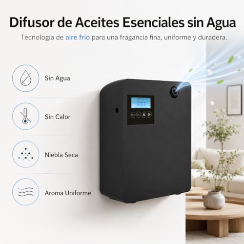 BWEFVB Máquina de Aire aromática Inteligente, Tecnología Profesional de difusión de Aire frío, Difusor de aceites Esenciales sin Agua, Difusor de aromaterapia montado en la Pared, 300 ml (Negro)