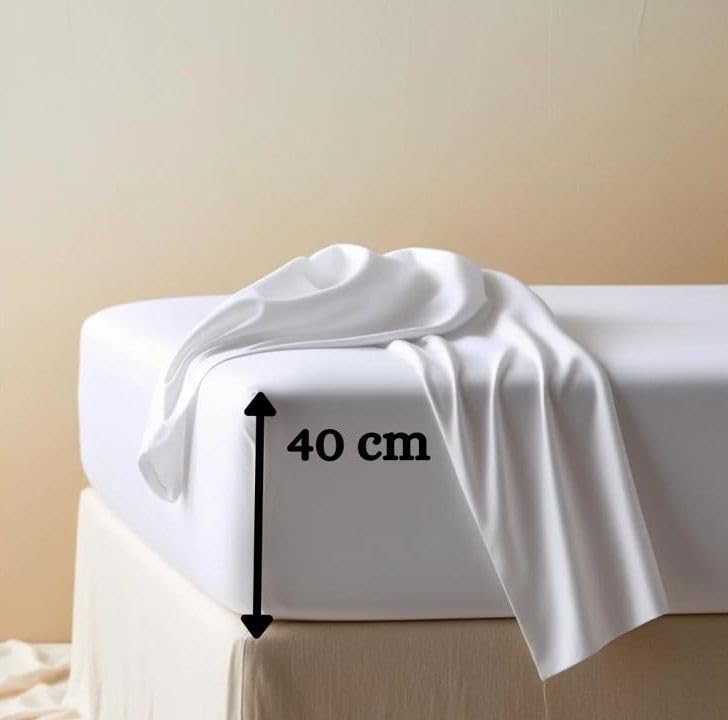 Extra Deep Fitted Sheet White 100% Cotton 200 Thread Count 200 TC Percale 40cm/16 Inches (White, King)