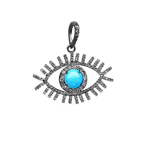 Turquoise Gemstone Evil Eye Pendant 92.5 sterling silver