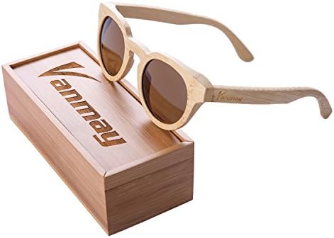 Vanmay Round Retro Mirror Lenses UV Protection Polarized Unisex Bamboo Sunglasses (Brown, 53)