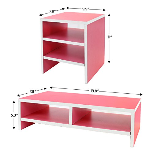 Jerry & Maggie – Wood Monitor Stand – 2 Parts Combination – Modern Dresser Shelf Unit Storage Desk Organizer Computer Stand Shelving – 2 Parts Multi Function Pink