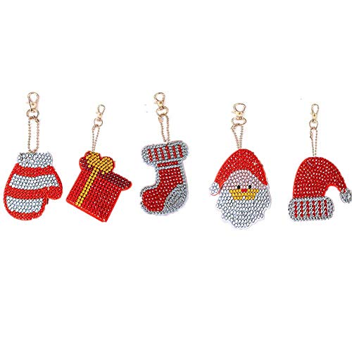 5D DIY Diamond Painting Keychain, 5 pcs Merry Christmas Shape, Mosaic Making Full Drill Special Shape Diamond Painting Kit for Bags, Smartphone Straps, 5 Pack - Thumbnail 6