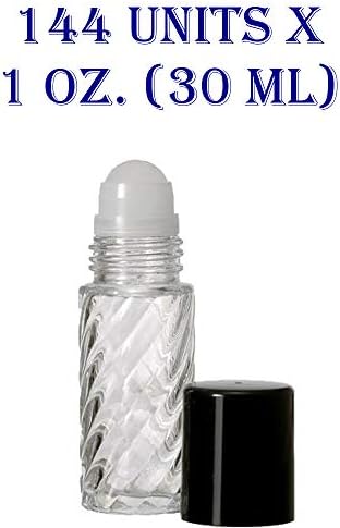 30 ml. Glass Roll on Bottle. Perfect for Essential Oils Aromatherapy, Perfume and Cologne. Plastic Roller. Pipettes Included … (144 Bottles, Swirl)