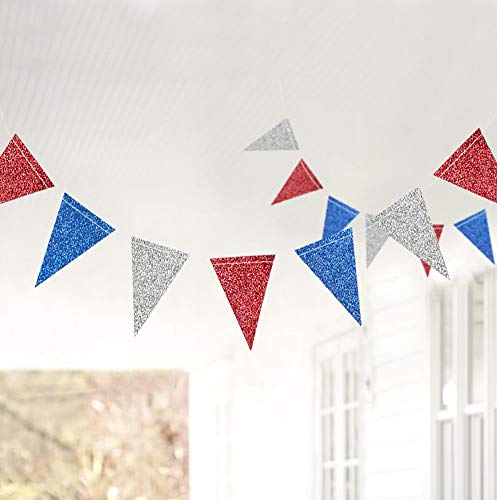Red Blue Silver/White Triangle Pennant Banner Kit for Fourth/4th of July USA American Independent Day Celebration Party Flag Garland Hanging Bunting Decoration for Birthday/Wedding/Baby Shower/Cavinal