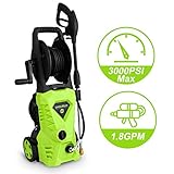 WHOLESUN 3000PSI Electric Pressure Washer 1.8GPM 1600W Power Washer with with Hose Reel and Brush Green