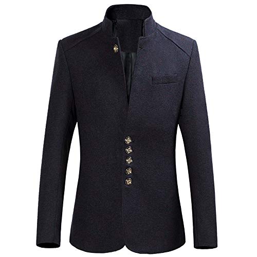 Clearance!Dressin_Men's Polid Button Stand Collar Single Row Buckle Long Sleeve Coat Outwear