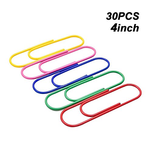 Morepack 30 Pcs 4" inch (100mm) Mega Large Jumbo Giant Big Paper Clips,Vinyl Coated,Massive Mega - Multicolor