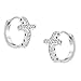 MIA SARINE Rhodium Plated Sterling Silver Small Cubic Zirconia Huggie Cross Hoop Earrings for Women