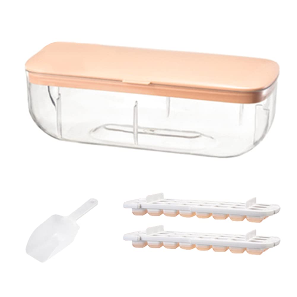 Press Type Ice Cube Maker, Ice Cube Trays with Lid and Container Ice Mould Double Layer Creative Ice Box, Comes with Ice Shovel, One Second Release All Ice Cubes, BPA Free - 48 Ice Cubes (Pink)