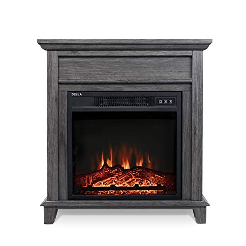 Della 27" 1400W Freestanding Portable 3D LED Electric Firebox Fireplace Mantel Heater Realistic Stove - Grey